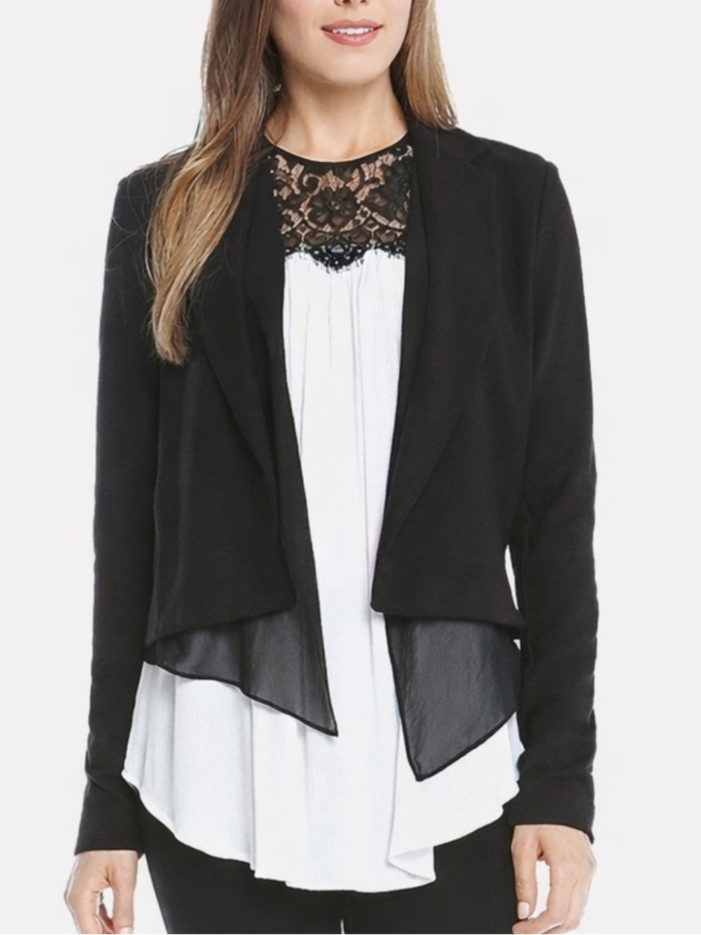 Karen Kane Black Women's Lifestyle Underlay Draped Blazer NEW
